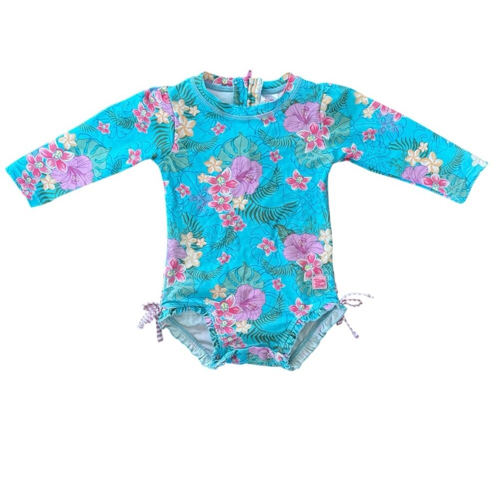 Ruffle Butts Orchid Oasis One Piece Rash Guard Swimwear Size 12-18 M UPF +50